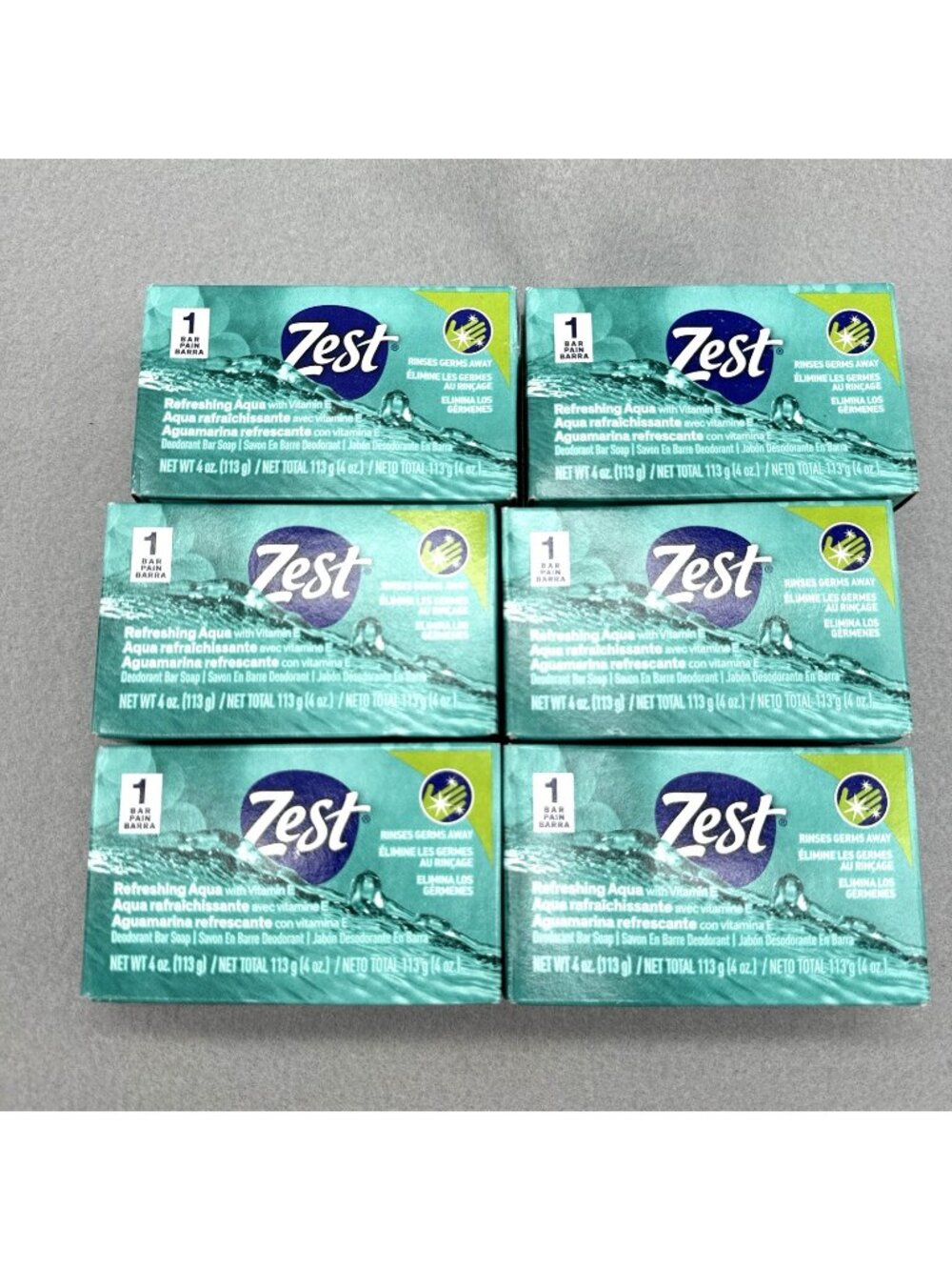 Zest Refreshing Aqua Vitamin E Deodorant Bar Soap 4 oz Bars Lot of 6